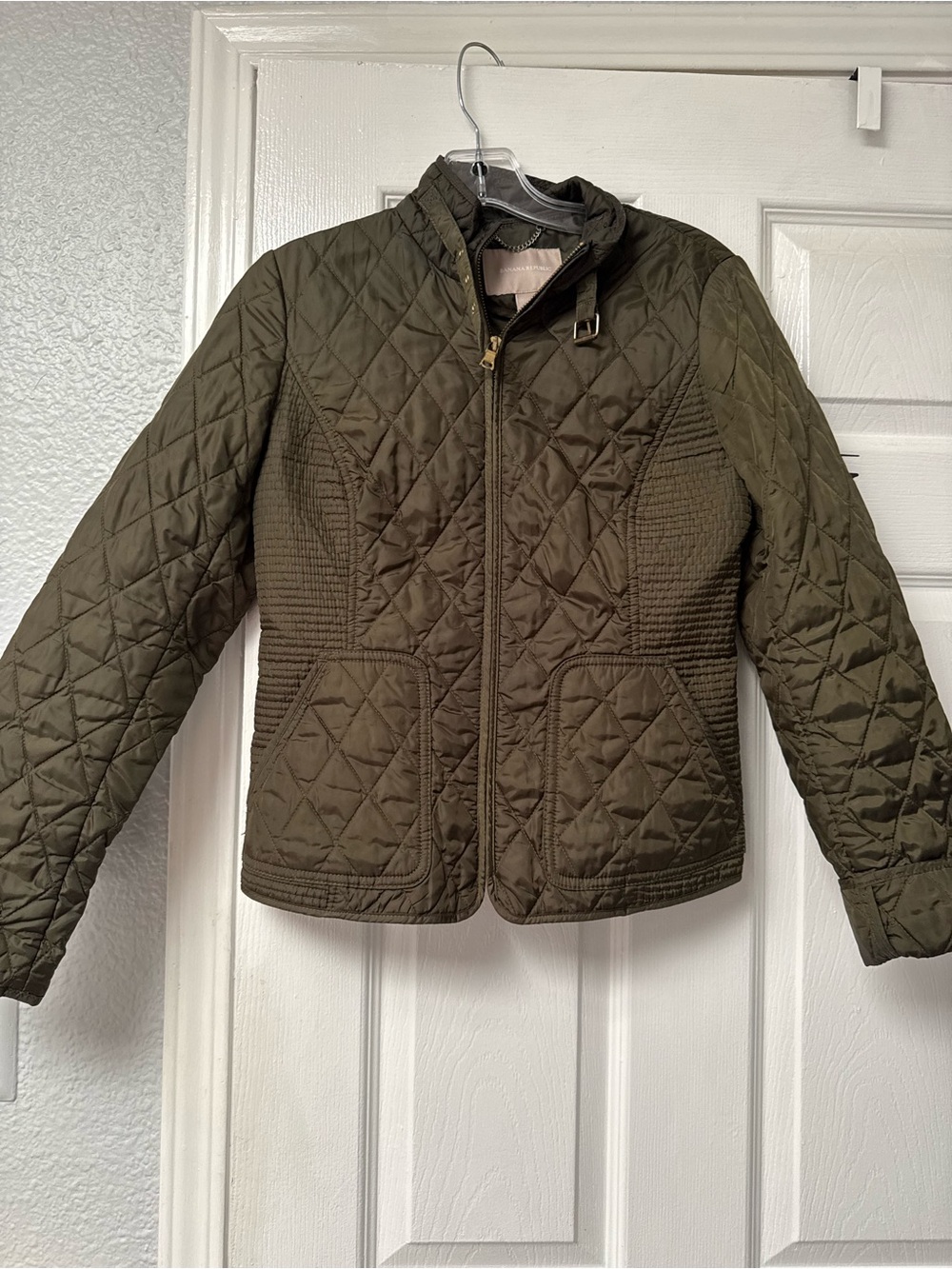 Banana Republic Quilted Olive Jacket with Buckle Collar